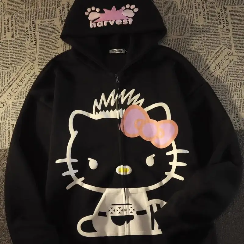 Sanrios Kawaii Jacket Hello Kittys Winter Long Sleeve Sweet Loose Simple Comfort Creative Fashion Hot Selling Birthday Present