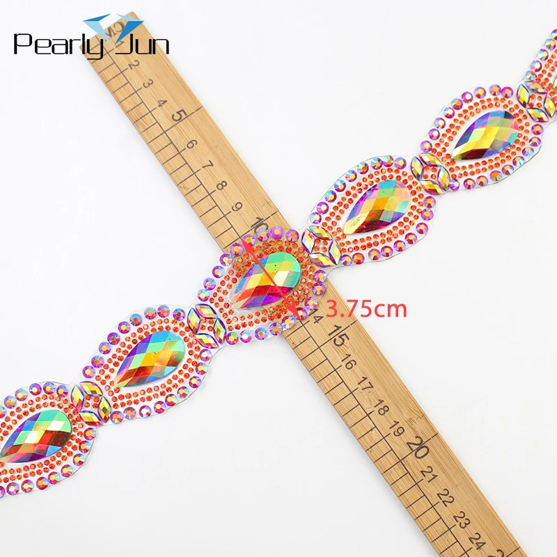 1 Yard Big Crystal Hot Fix Row Chain DIY ironing on Clothing Dress Shoes Decoration Accessories Red AB Rhinestone Trim TR045-2