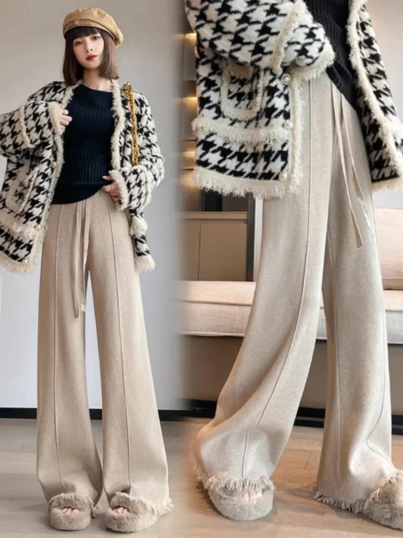 สไตล์เกาหลี Sweatpants ผู้หญิงฤดูใบไม้ร่วงฤดูหนาวใหม่แฟชั่นเอวสูงกางเกงสบายๆถักกางเกงตรง Y2k