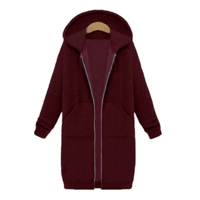 Zip Up Hooded Oversized Fleece Long Tunic Sweatshirts Casual Long Sleeve Fall Winter Jacket Coat Pockets Solid Women Clothing