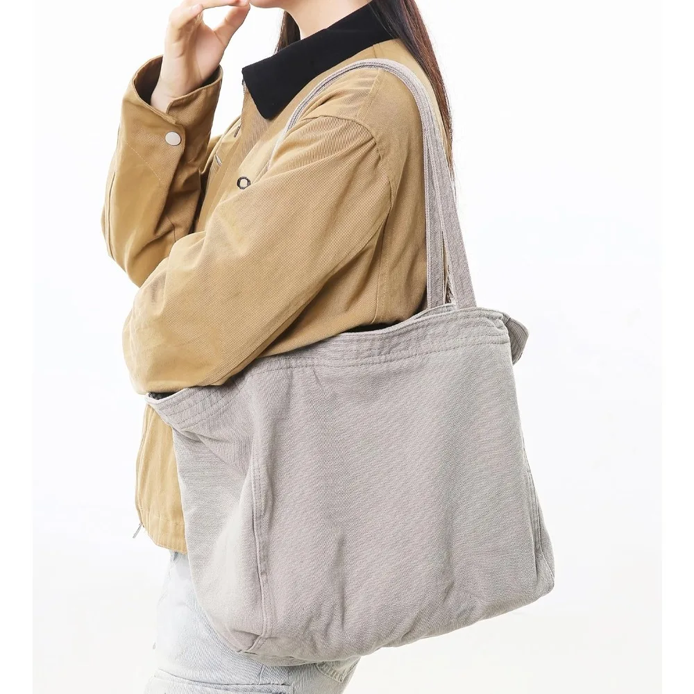 경제적인 면 캔버스 토트백, 여성용 호보 숄더백 크로스바디 핸드백, 외부 포켓 3개, 지퍼 잠금