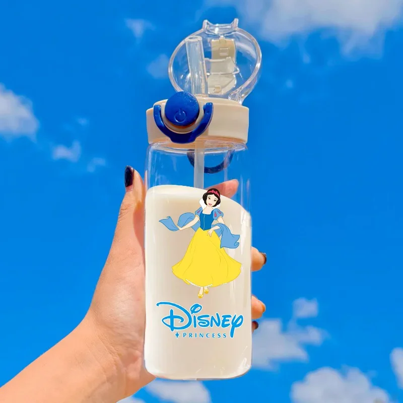 400ML Disney Princess Donald Duck Straw Plastic Water Bottle Large Capacity Portable Transparent Childrens Drinking Water Cup