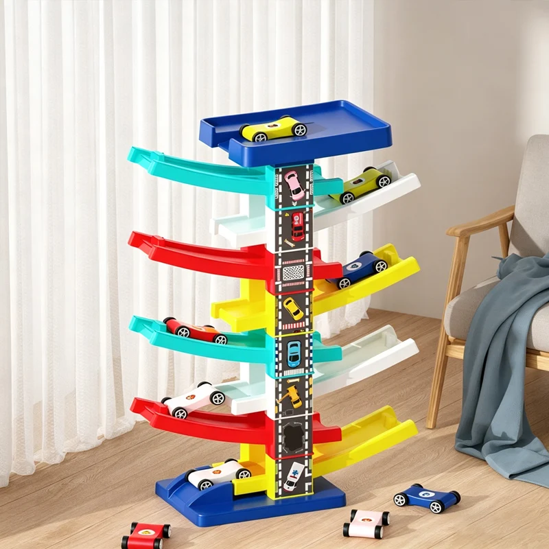 Samochód ślizgowy dla dzieci Mini samochód bezwładnościowy Zabawka wielowarstwowa Puzzle z kreskówek Zjeżdżalnia samochodowa Zabawki wyścigowe Chłopiec Dziewczyna Prezenty