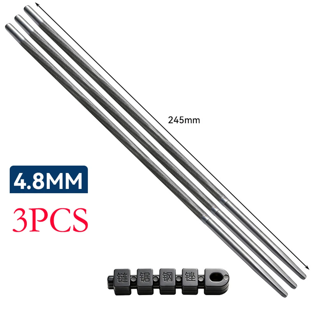 3-teiliges Industrie-Kettensägenfeilen-Set, 4/4,8/5,5 mm, Stahl, präzise Doppelschnittzähne mit Griff für elektrische Säge, 245 mm – Detail 9