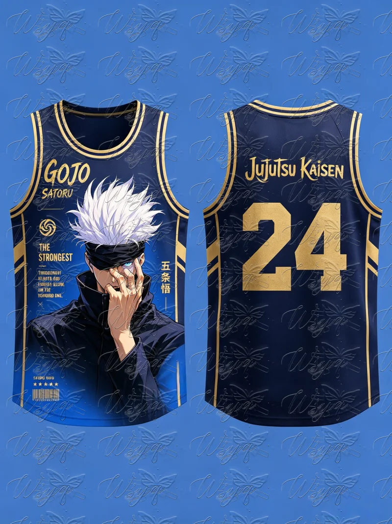 Summer Manga Mesh Basketball Tank Unisex Jujutsu Kaisen Satoru Gojo Golden Line Art Print Breathable Sports Sleeveless Vest Y2k