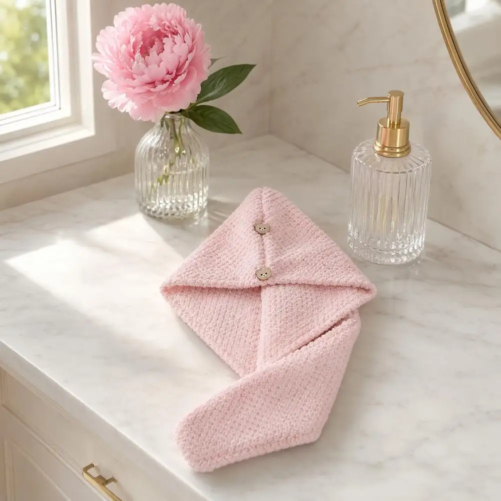 

Microfiber Hair Towel Reusable Hair Drying Towel Super Absorbent Hair Drying Towel with Button Microfiber for Women for Long