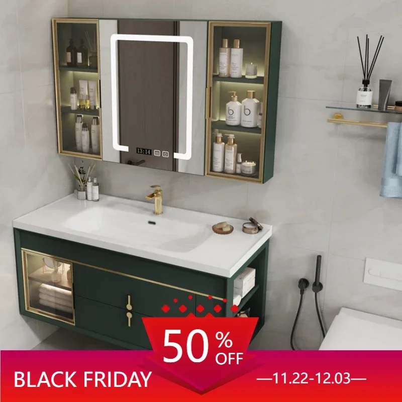 

Ceramic Basin Bathroom Cabinets Washbasin Oak Intelligent Storage Mirror Bathroom Cabinet White Gabinete Toilet Furniture YX50BC