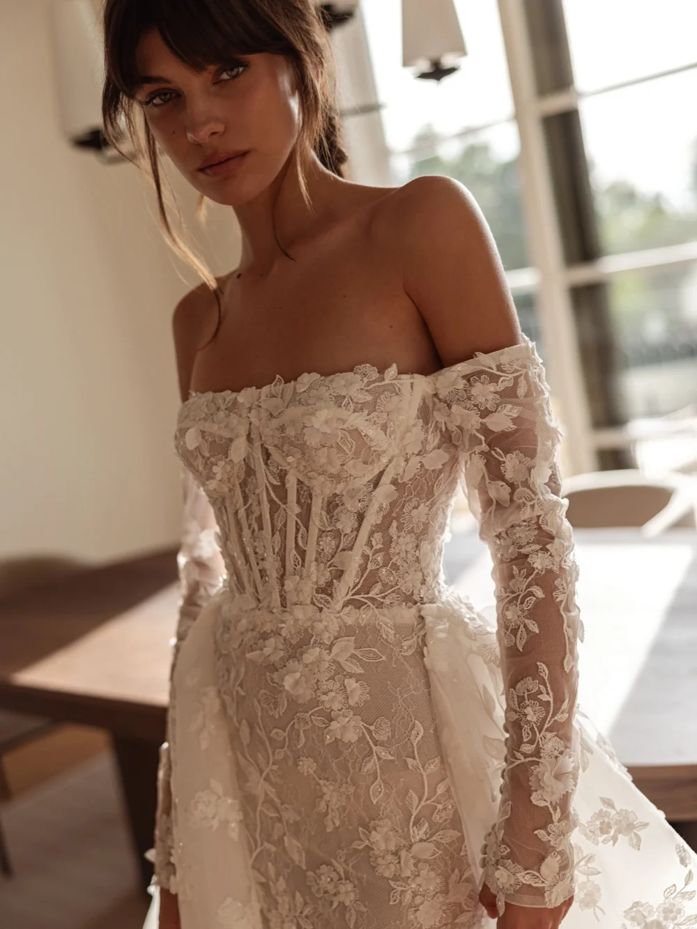 Detachable Train Lace Mermaid Wedding Dress Glitter Strapless Off Shoulder Bridal Gown Customized Captivating Dresses For Bride