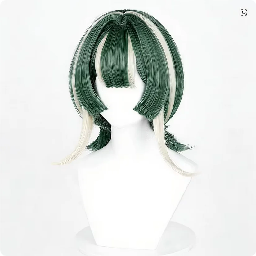 Anime GACHI AKUTA Guita Hebby Fantasia Cosplay Wig Green White Mixed Short Hair Heat Resistant Synthetic Wigs Halloween Prop 4