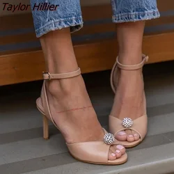 Simple Summer Open Toe Ball Drill Sandals Buckle Strap Stiletto Office Ladies High Heels Elegant Versatile Casual Women'S Shoes