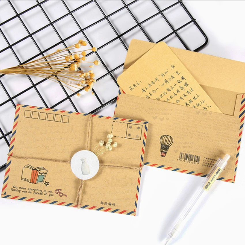 8pcs/pack Vintage Kraft Paper Envelope Airmail Postcard Cover Greeting Cards Envelope for Invitations Stationery Gift Card