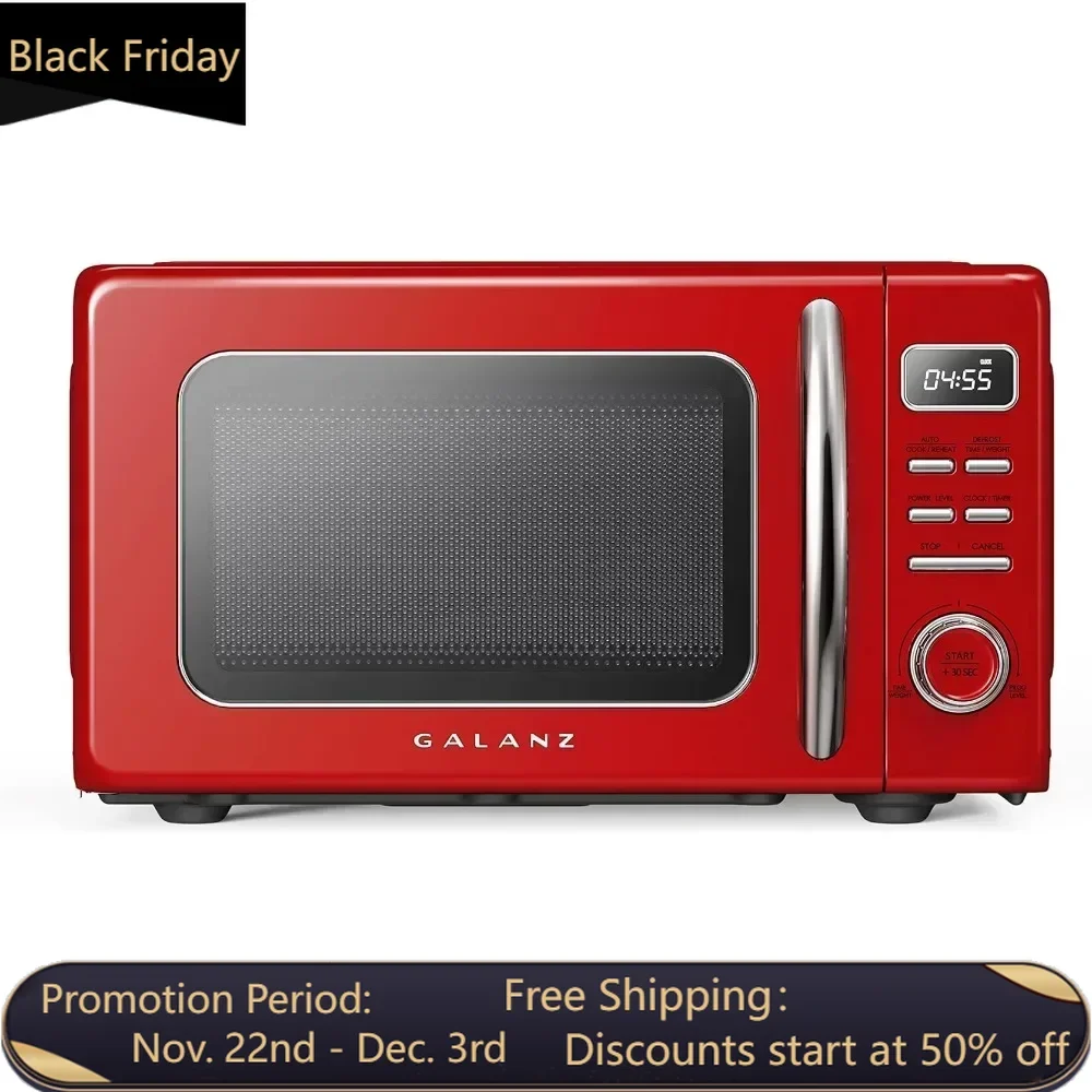 

Retro Countertop Microwave Oven with Auto Cook & Reheat, Defrost, Quick Start Functions, Easy Clean with Glass Turntable