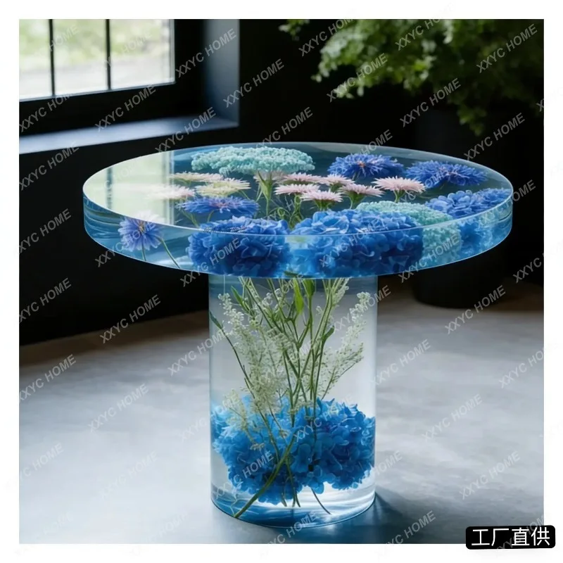 XXTransparent epoxy resin round edge few living room light luxury artistic custom furnitureft