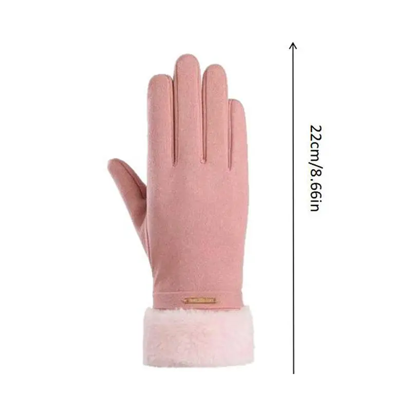 Die warmen Winterhandschuhe für Damen sind winddicht und kältebeständig, haben ein dickes Futter aus Kunstfell und sind als Touchscreen-Handschuhe geeignet. – Detail 1