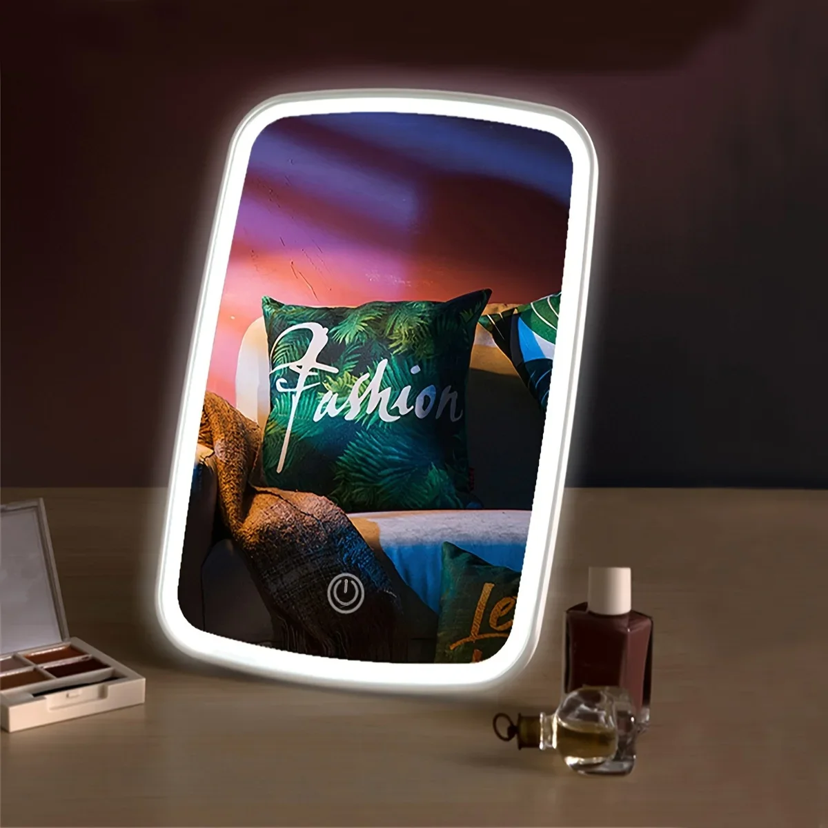 Specchio per trucco a LED con ricarica USB con sensore tattile Illuminazione a 3 colori Luminosità regolabile Specchio cosmetico da tavolo pieghevole con