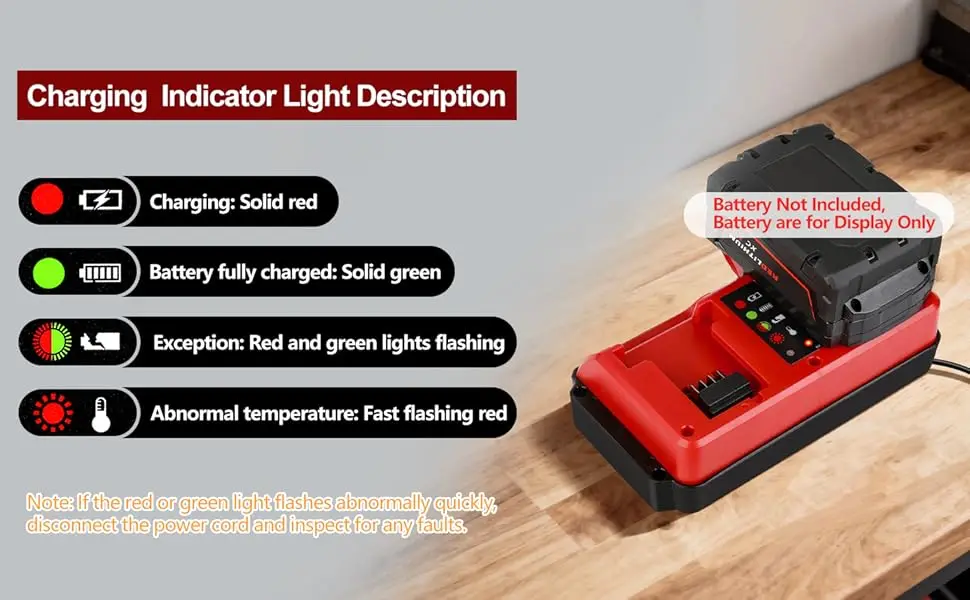 Dual-Port-Schnellladegerät für Milwaukee 14,4V-18V Akkus, intelligentes sequenzielles Laden, LED-Anzeige, Wandmontage – Detail 10