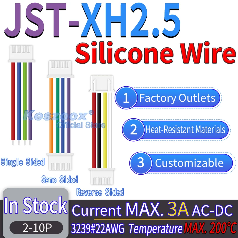 JST XH 2.5mm Wire Connector Kit, 2-12 Pin Silicone Crimp Terminal Block with 22AWG Copper Cable for DIY Electronics