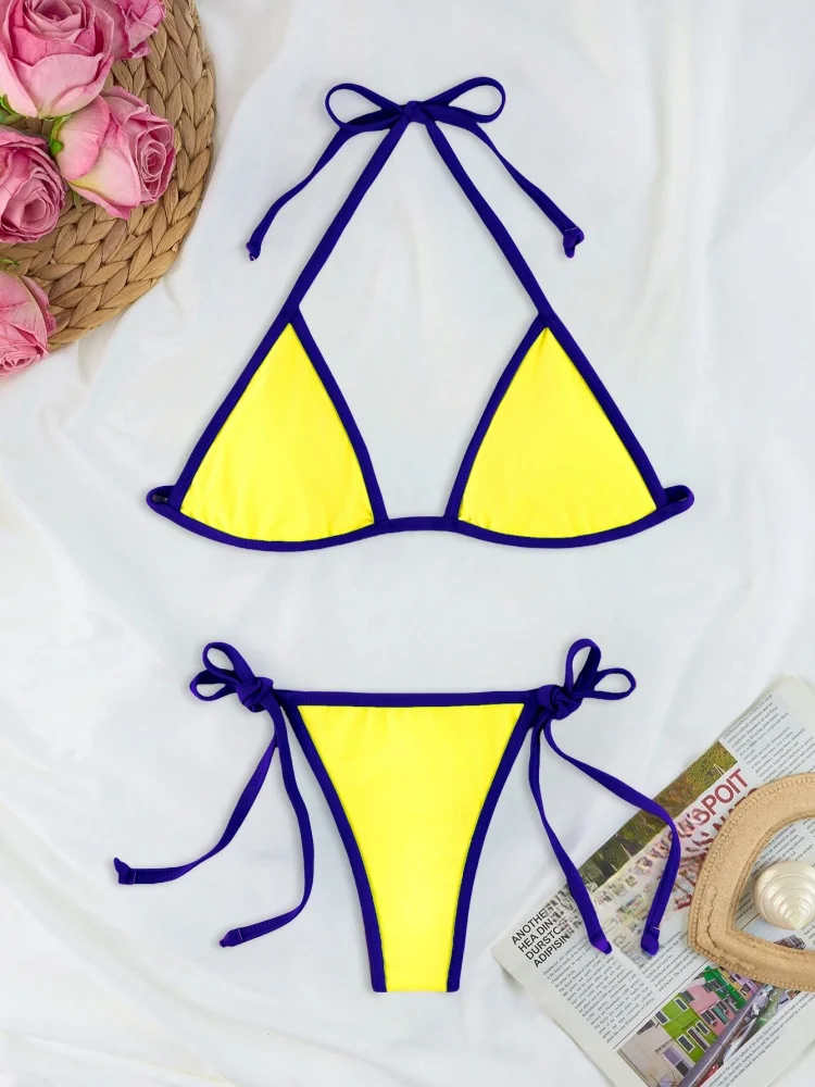 بيكيني النساء ملابس السباحة 2026 جديد الصلبة الرسن البيكينيات مجموعة مثير الدانتيل يصل ملابس الصيف قطعتين بحر ثوب السباحة للإناث