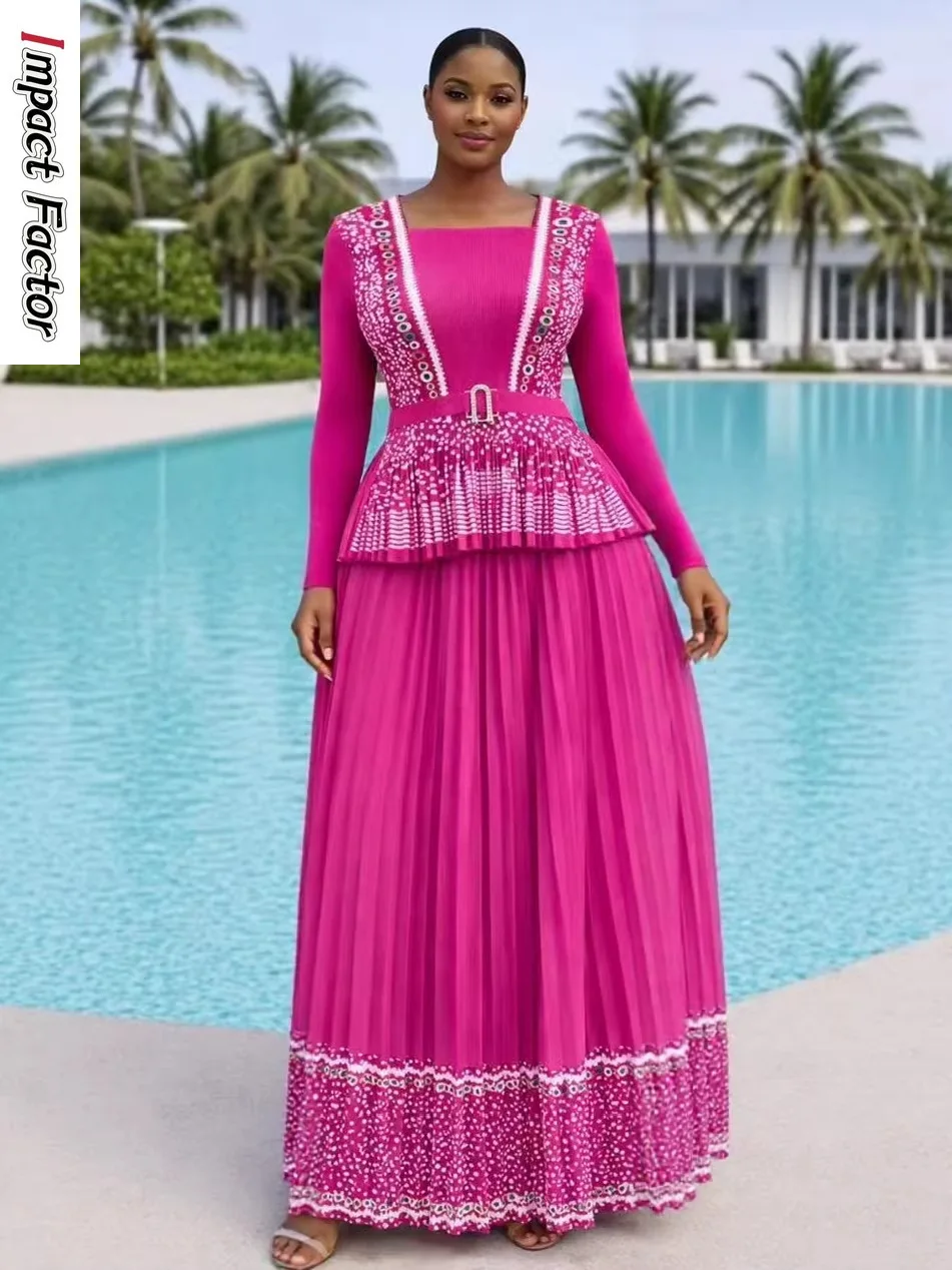 

Miyake 2026 New Printed Crew Neck Pleated Fashion Casual Suit Waist Women's Dress Two-piece Set