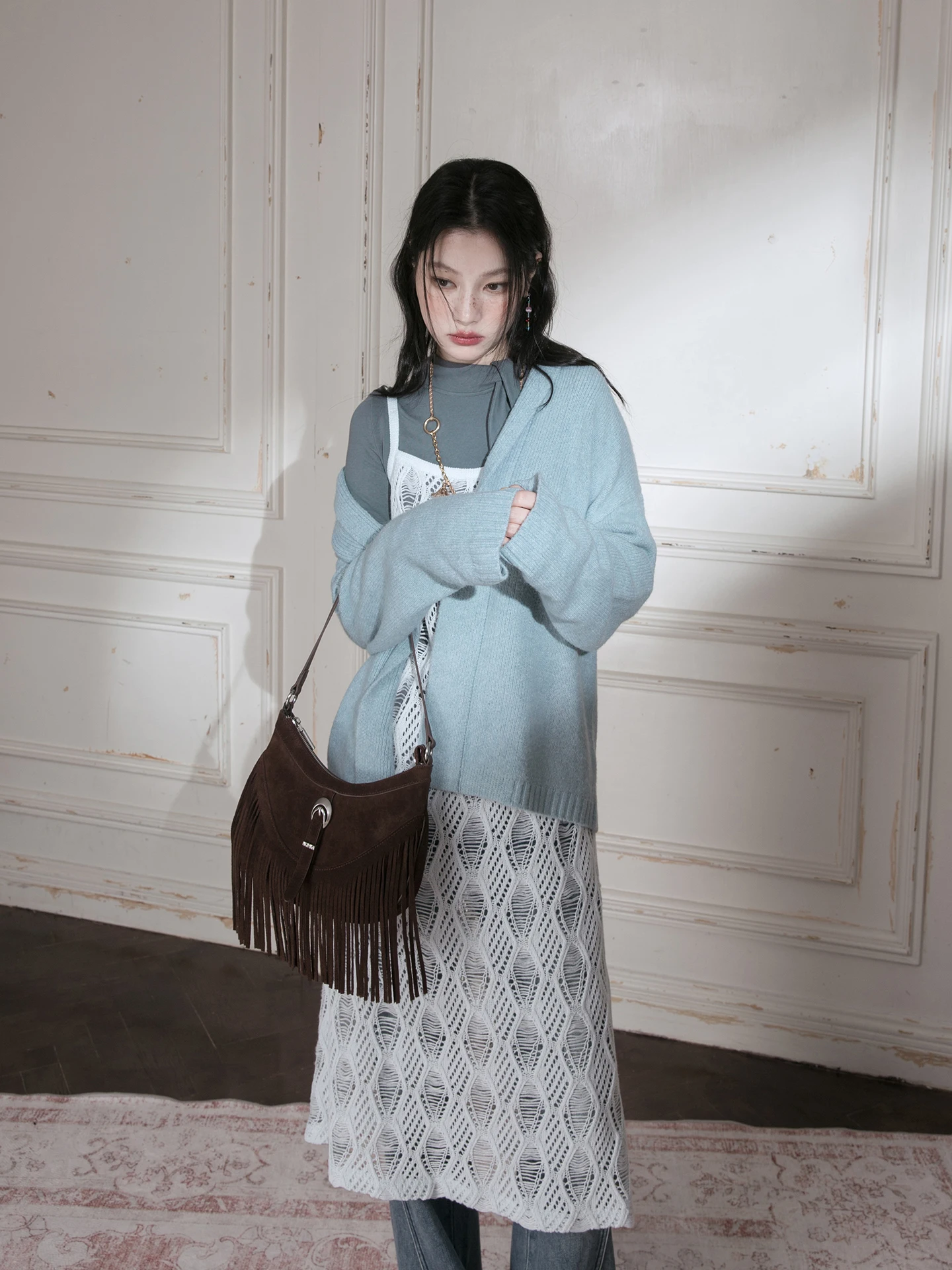 

Комплект из двух предметов COTRE: топ с вырезами и бретелями и нижнее белье, синий, модный, повседневный, для женщин, весна-осень