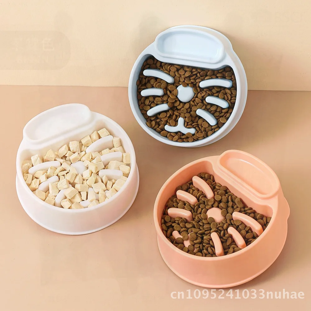 Cuenco de comida lenta para perros antiasfixia con fondo antideslizante, utensilio de alimentación para mascotas, cuenco de plástico para perros con separación de ropa seca y húmeda en color naranja y blanco