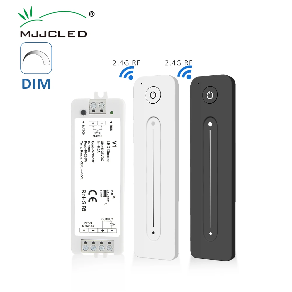 

V1 LED Dimmer 5V 12V 24V 36V 8A PWM 2835 5050 FCOB Single Color Strip Light Controller RF 2.4G Wireless Touch Remote Control