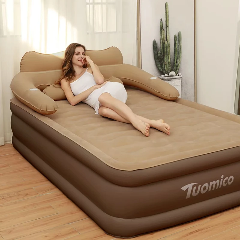 

2 Persons Air Mattress with Built in Pump Foldable Inflatable Mattress Antileak Thicken Sleeping Bed Mat With Soft Flocked Top