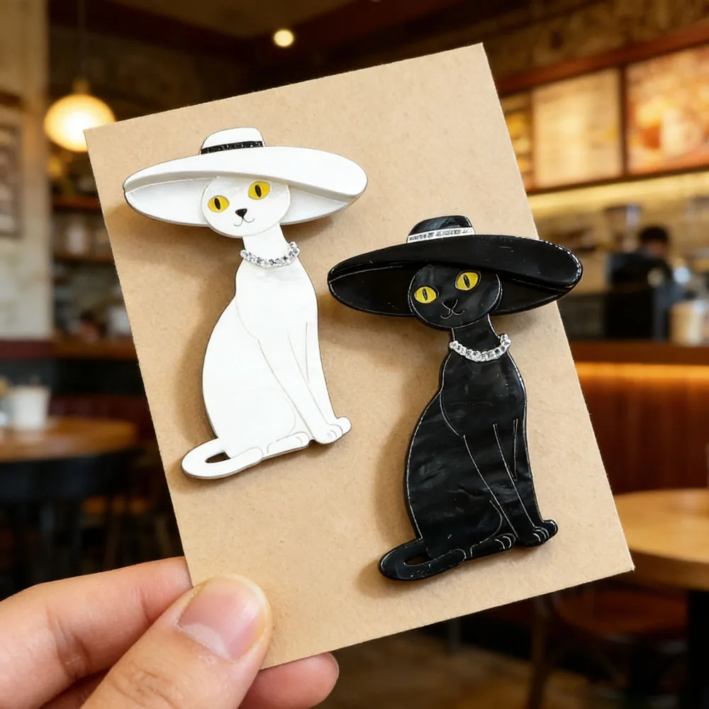 Cindy xiang acrílico feito à mão design original usar chapéu broche de gato preto presente de ano novo 2026