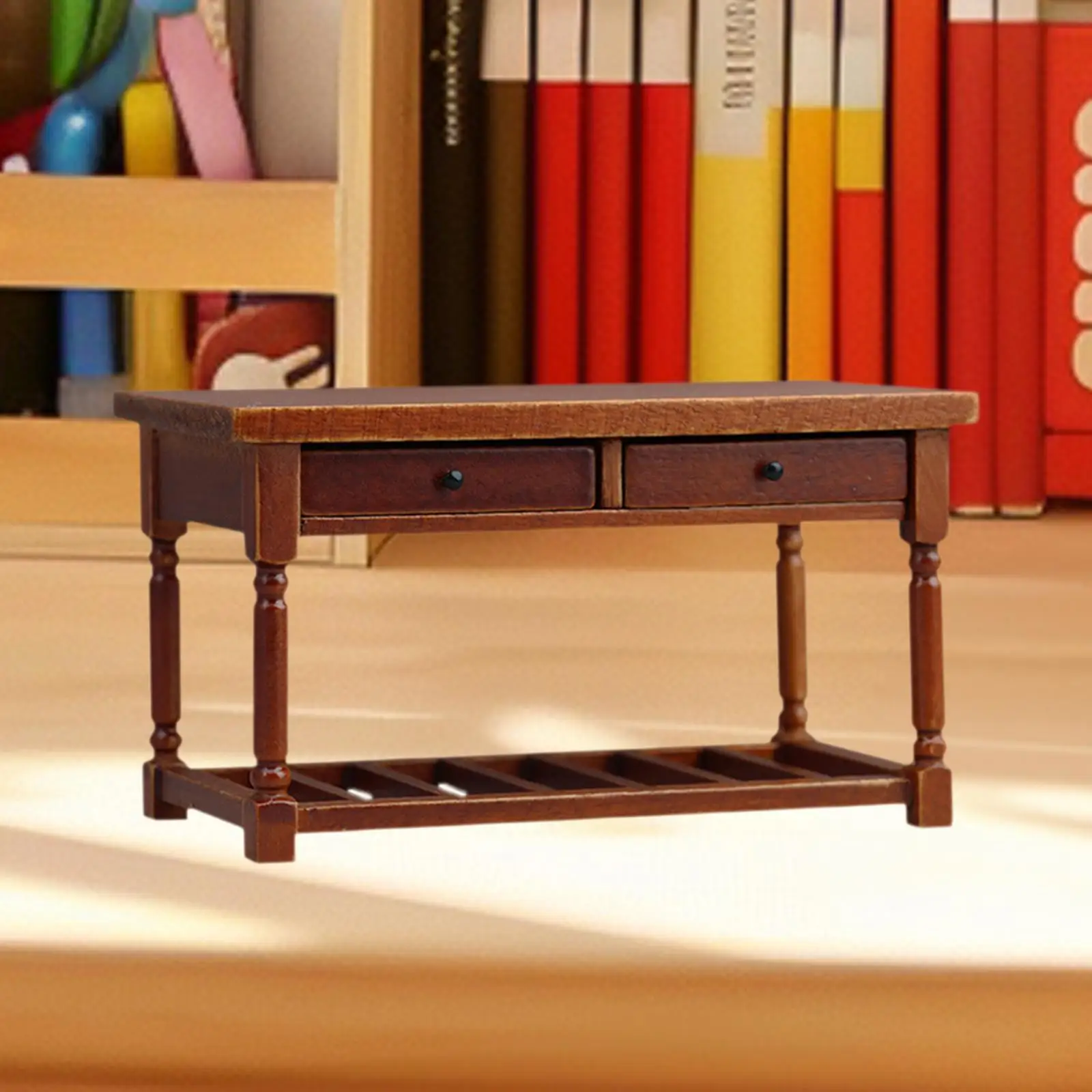 Miniaturowy drewniany stolik do domku dla lalek, akcesoria meblowe do domku dla lalek, model mini biurka z szufladą w skali 1/12 do mini pokoju.