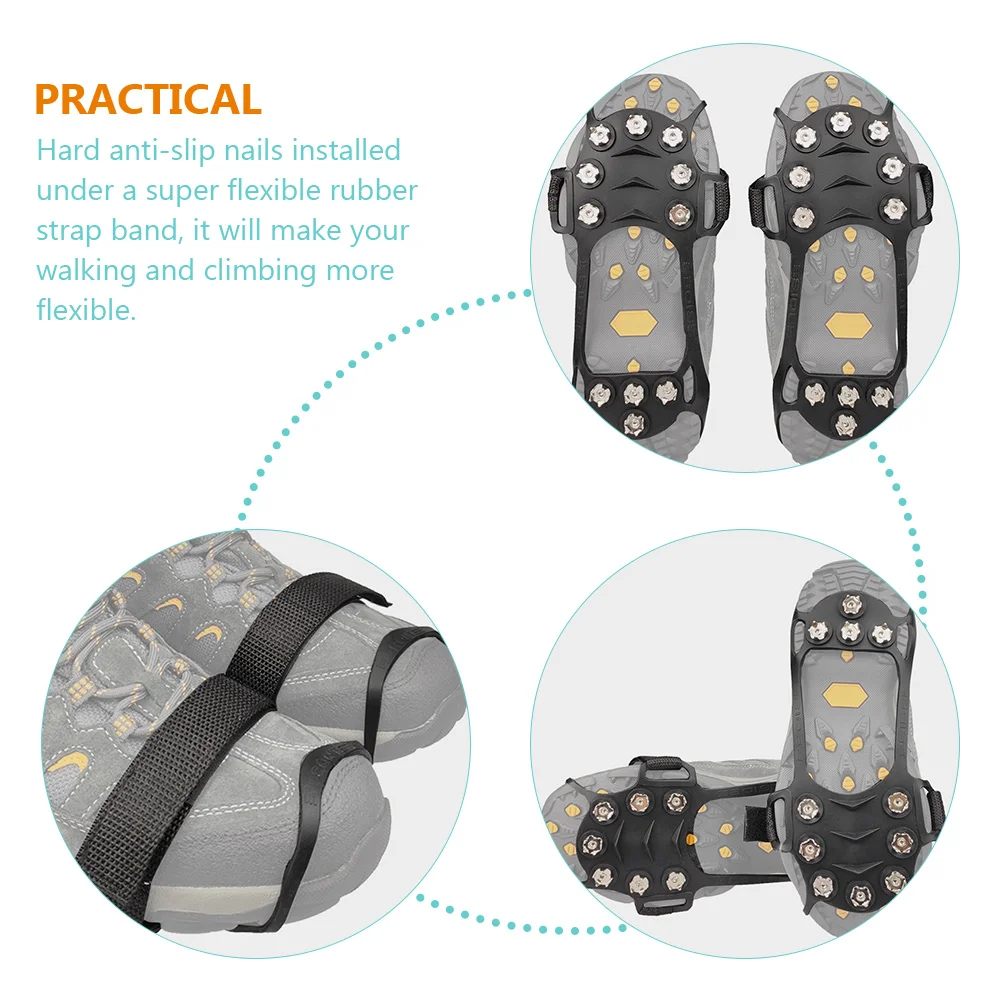 

Ice Grippers Crampon Covers Hiking Spikes Rubber Metal Black Lightweight AntiSlip Nails Flexible Strap Walking Climbing Fits