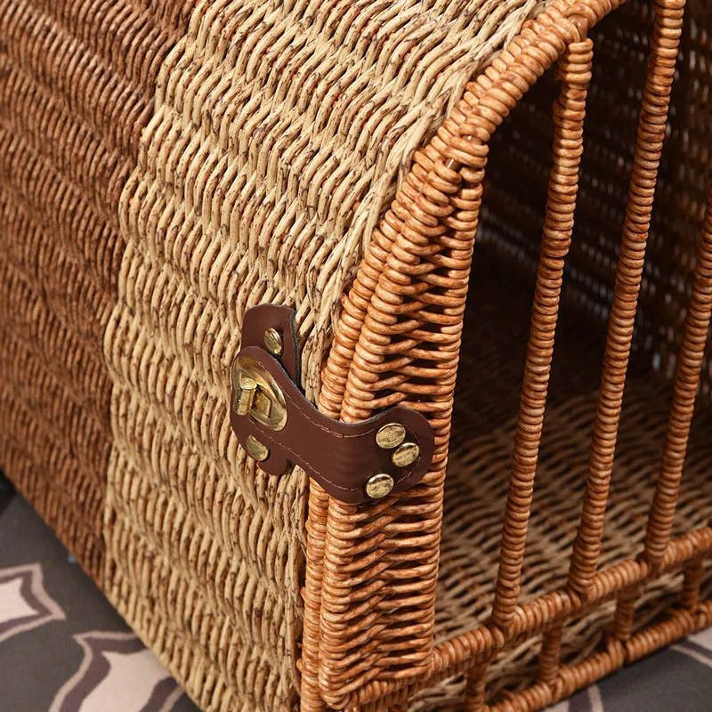 Rattan Cat Cage Por Cat Cer Nest Basket Vehicle Mounted Pet Cage House Travel Bag Pet Tote Bag