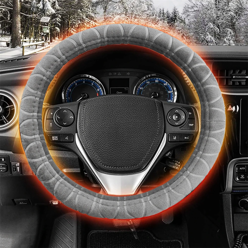 Heated Car Steering Wheel Cover 38cm Winter Accessories Heating Wire Steering Wheel Protection Non Slip Silicone Handle Cover