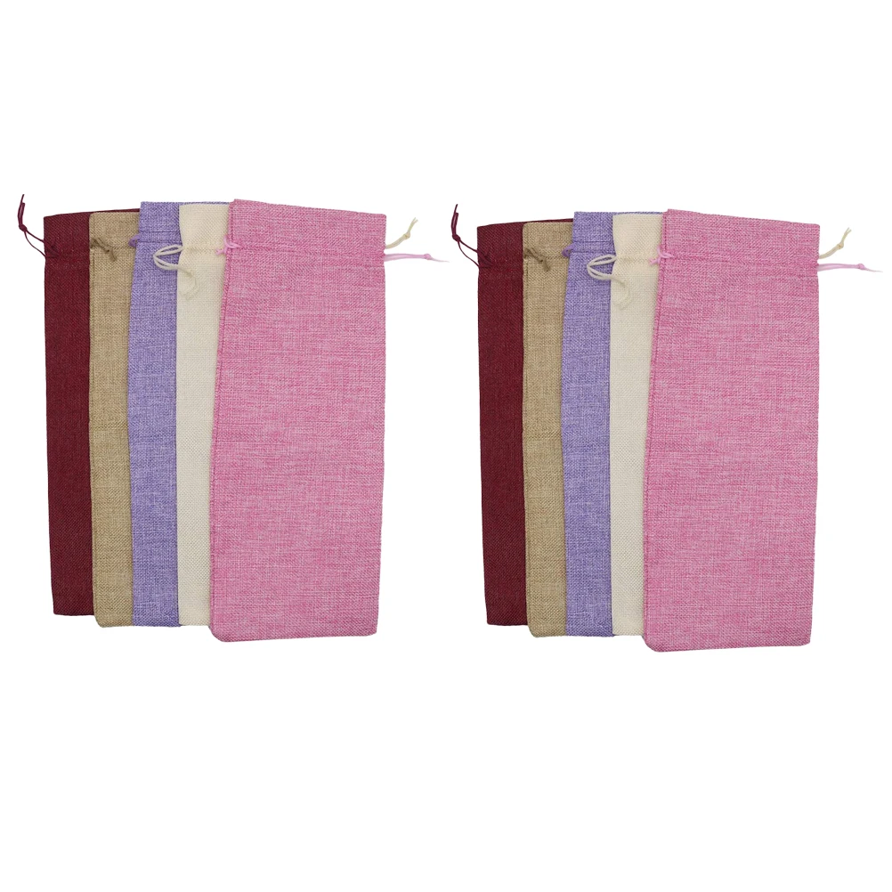 

10 Pcs Bags Cotton Linen Dust Proof Reusable Bottle Cover Gifts Wrapping Storage Holiday Packaging