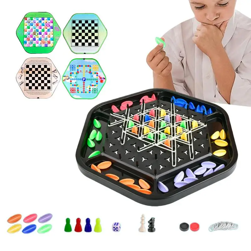 Flying Chess Game 4 In 1 Multi-Functional Board Games Snake Flying Chess Checkers Tabletop Family Games For Toddler Kid Adult