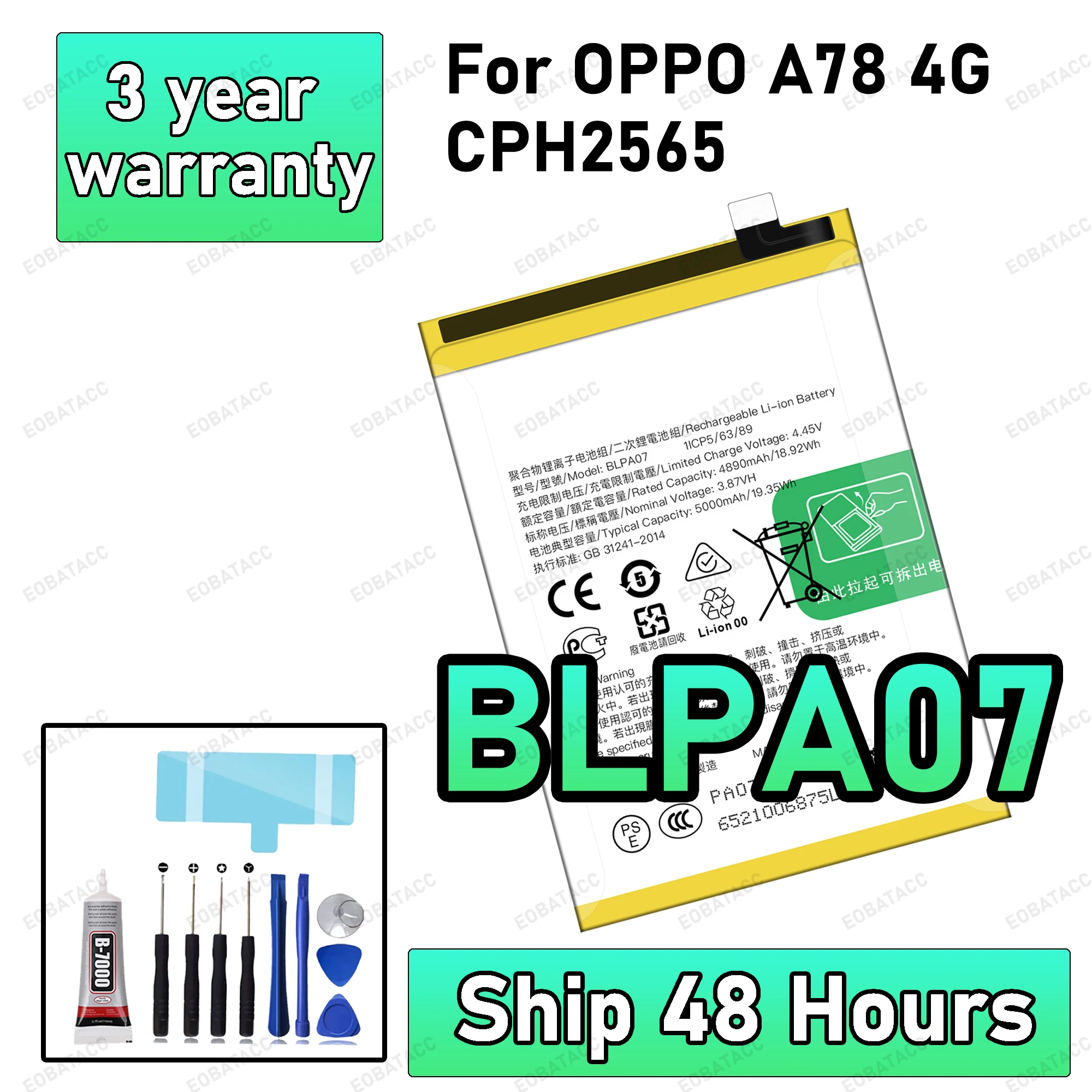 

100% New High Quanlity BLPA07 For OPPO A78 4G Phone Batteries Battery + Free Tools