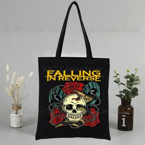 Falling in Reversve 남여 공용 핸드백 맞춤형 캔버스 토트 백 프린트 매일 사용 재사용 가능한 여행 캐주얼 쇼핑백 블랙