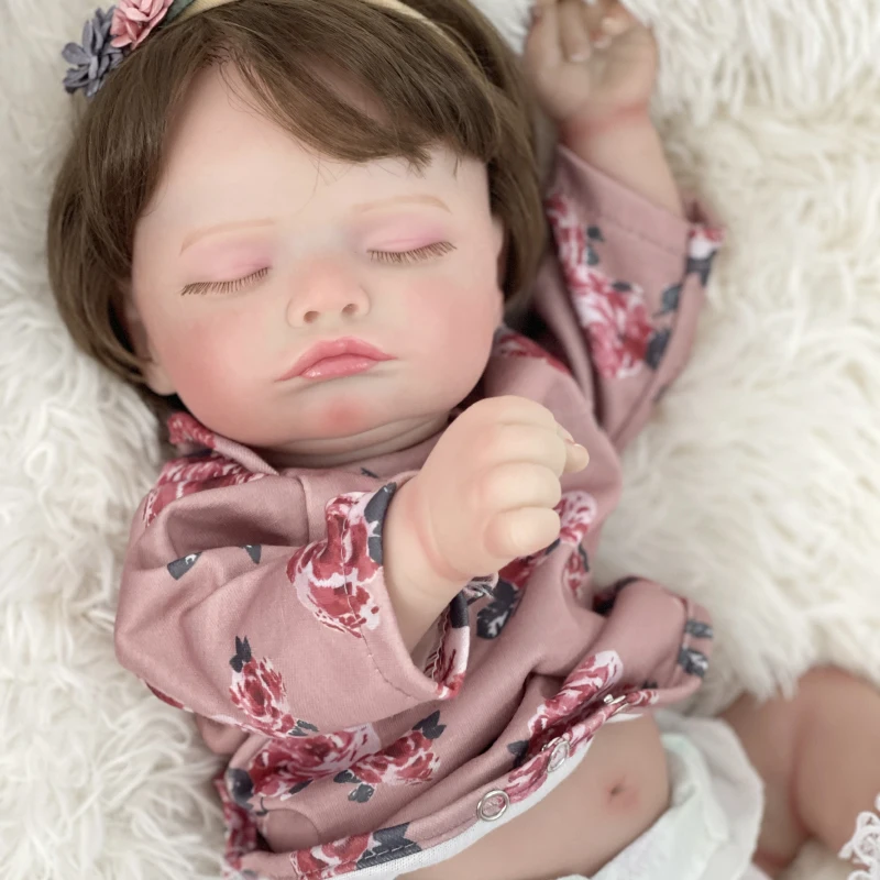 45CM Silicone Baby Doll Cute Sleeping Reborn Baby Doll Rosalie with Hand-Rooted Hair Reborn Dolls Complete Finished