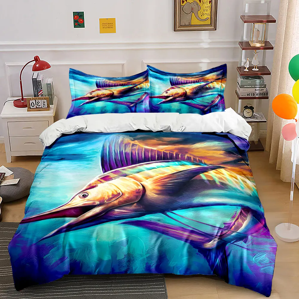 Colorful swordfish jumping out of water Print Soft Comfortable Duvet Cover Bedding Set Included 1*Duvet Cover 2*Pillowcases