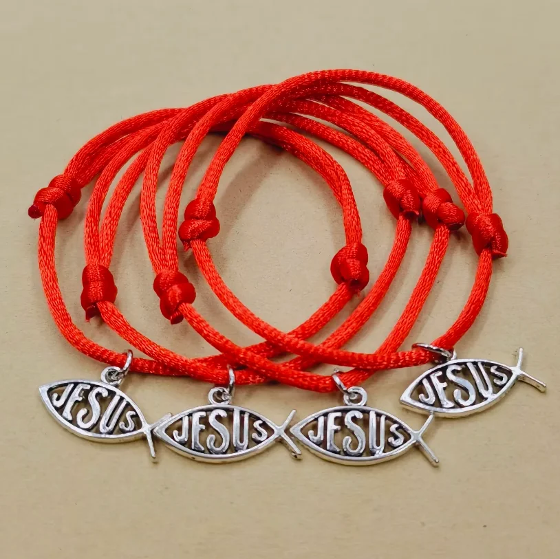 Ichthys Jesus Fish Bracelet Bangle For Women Children Red String Adjustable Amulet Handmade Friendship Bracelet DIY Jewelry Gift