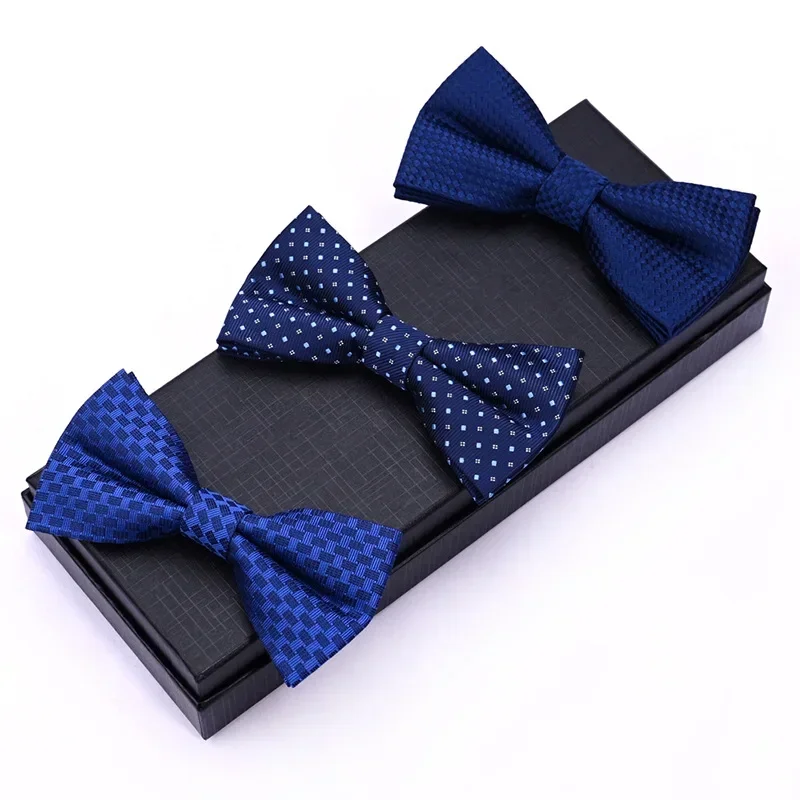 New Royal Blue Gentleman Bow Tie Men's Business Fashion Elegant Small Checkered Yarn-dyed Silk Bow Tie Supply