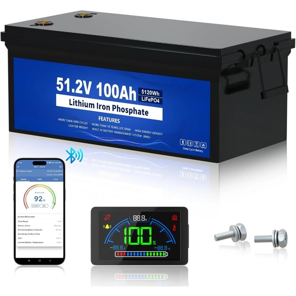

48V 100Ah Golf Cart Battery, Lifepo4 Battery Built-in 200A BMS, LCD Monitor & Mobile APP Bluetooth, Peak Current 700A,