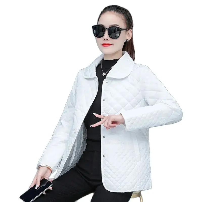 

Light Thin Diamond Plaid Cotton-Padded Jacket Female Short Autumn Winter Loose Young Mother Cotton-Padded Coat Women Outerwear
