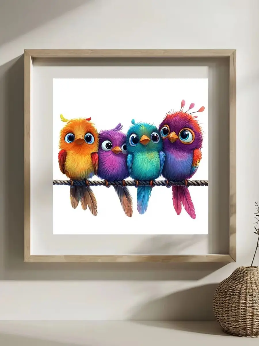 1 Stück 30x30 cm/11,8 Zoll, 11Ct/14Ct Kreuzstich-Set, DIY Valentinstagsgeschenk, Stickerei-Set für Festlichkeiten, vier bunte Vögel aus Draht – Detail 1