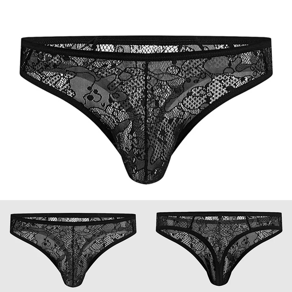 

Men Briefs Sexy Lace Jacquard Breathable Underpants Hollow Low Waist Underwear
