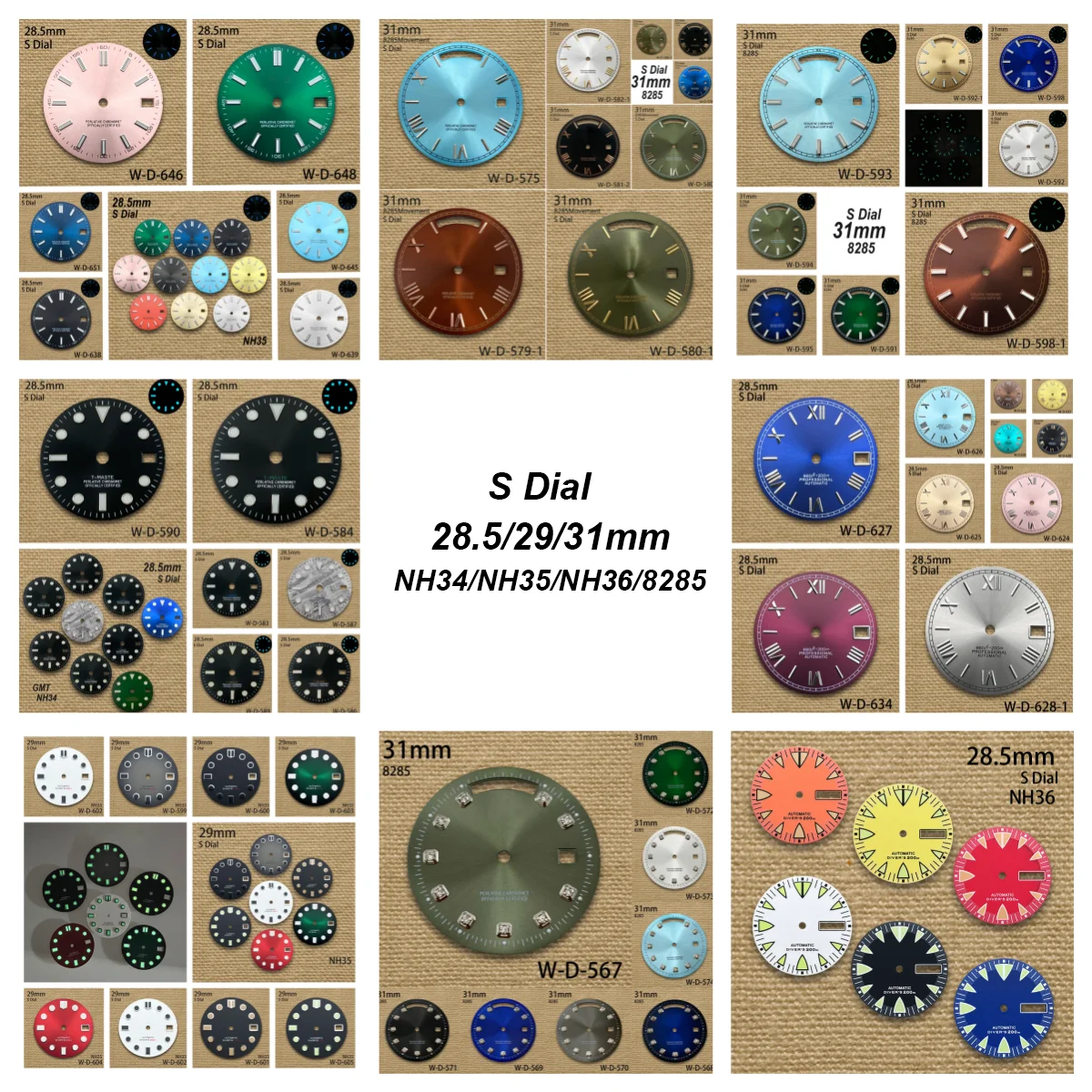 28.5/29/31mm GMT/Day And Date S Dial Fit NH34/NH35/36/8285 Movement Green/Ice Blue Luminous Watch Modification Accessories