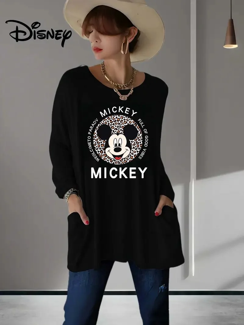 حجم كبير المرأة ديزني غرزة طباعة موضة الخامس الرقبة طويلة الأكمام تي شيرت السيدات عادية بسيطة تي شيرت 2026 #5