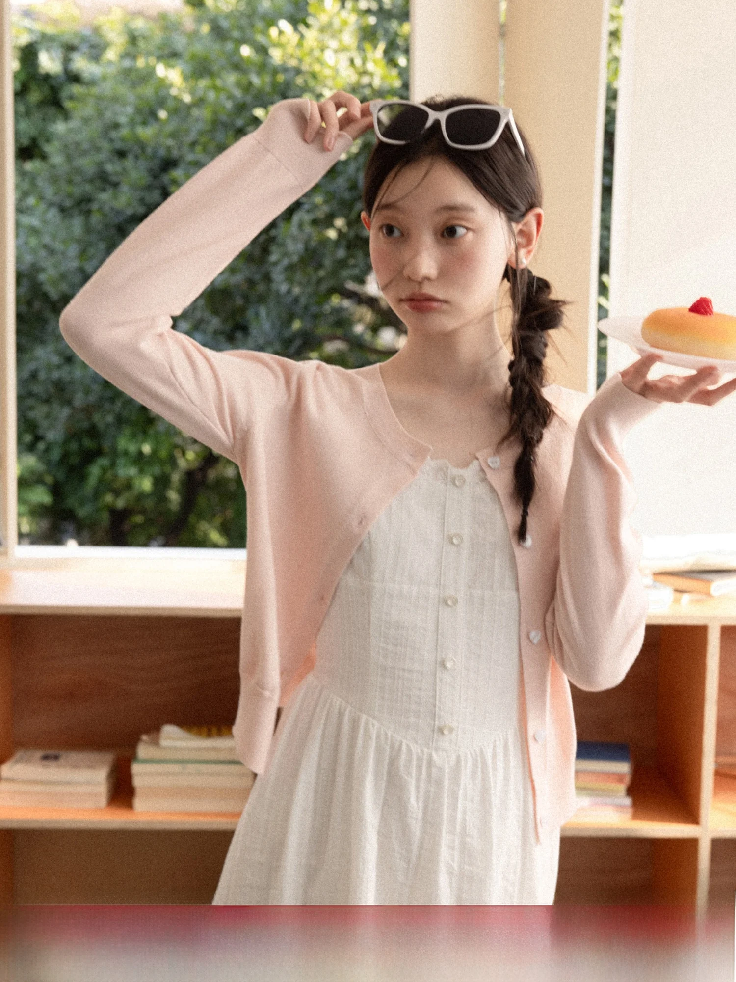 

Розовый вязаный кардиган с длинными рукавами и круглым вырезом, женский повседневный мягкий свитер из смесового полиэстера, универсальный, модный, весенний, открытый кардиган