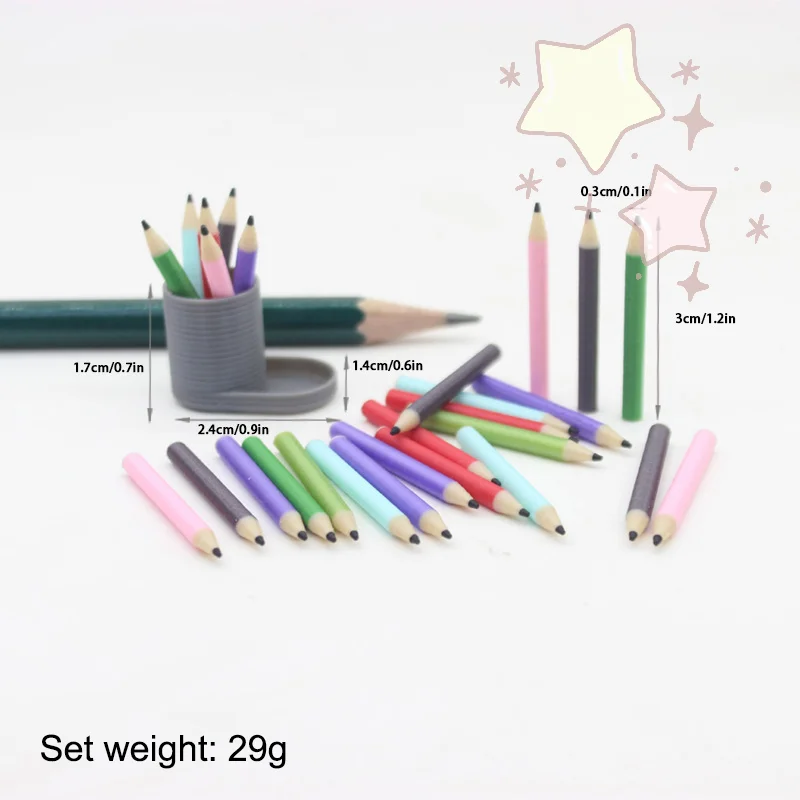 1 conjunto de porta-canetas em miniatura para casa de bonecas, escala 1:12, com 6 lápis coloridos, conjunto de papelaria, boneca, decoração de casa, brinquedos de simulação
