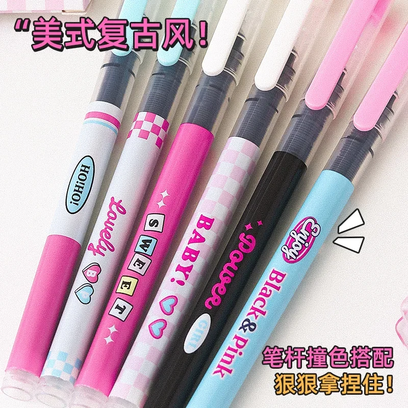 Papelaria para Escritório Escolar Kawaii, Caneta Roller, Alta Capacidade, Tinta Preta, Líquido Reto, Canetas Rollerball Gel, Secagem Rápida, 0,5mm