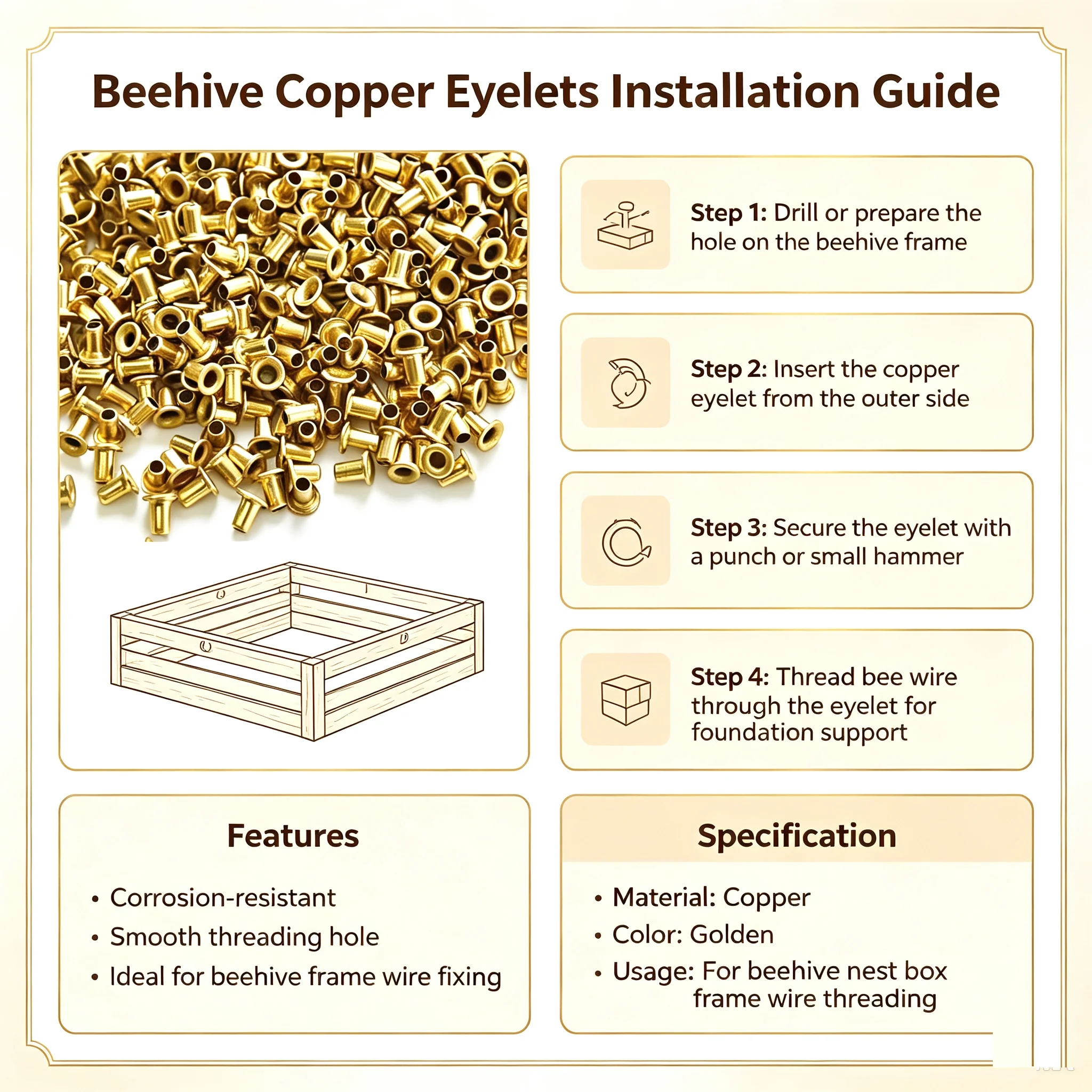 82g Beehive Copper Eyelets Beekeeping Tools Nest Box Wire Threading Holes Copper Eye For Bee Hive Frame Foundation Apicultue